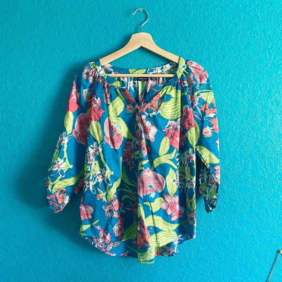 Floral Jungle Teal Vintage Style Long Sleeve Shirt - Picture 1 of 4